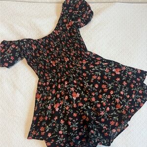 Floral Puff Sleeve Romper Dress